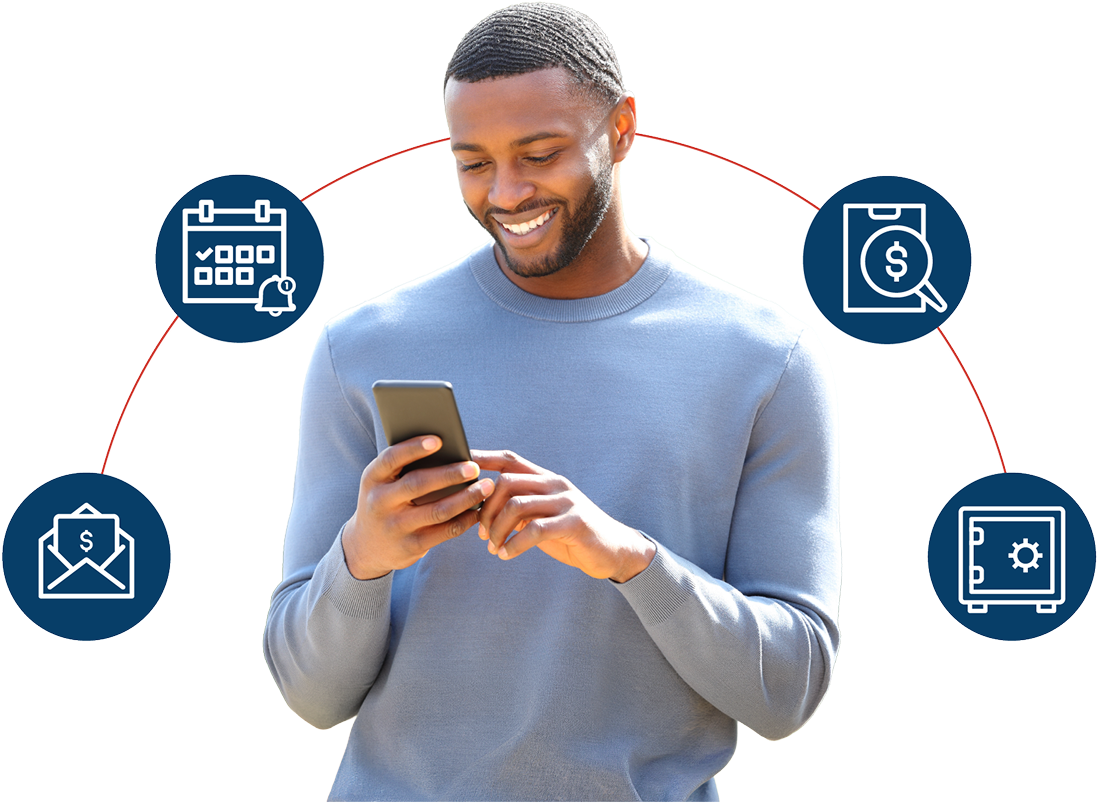 Constituent safely and securely managing property tax payments on the go from a bus stop.